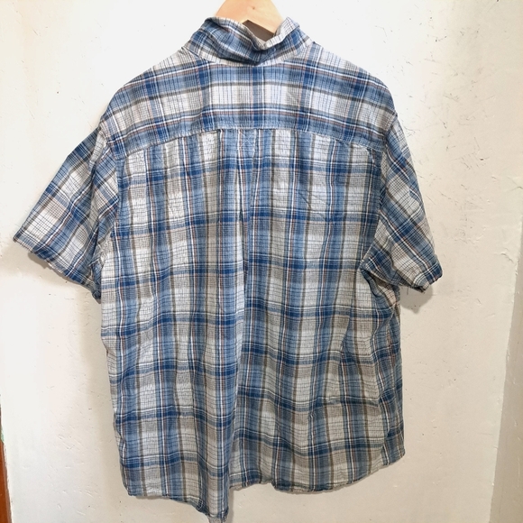 Eddie Bauer | Blue Plaid Men's button down short sleeved Shirt classic fit - Picture 6 of 10
